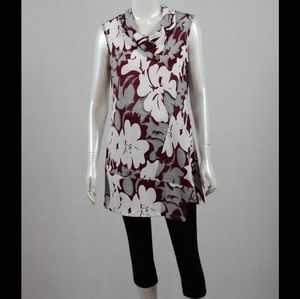 PLUS Floral white black maroon long tunic top / dress sz XXL
